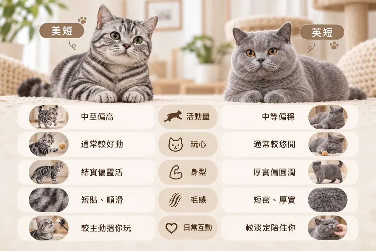 美短 vs 英短｜外形都係短毛，但日常相處有咩分別？ 配圖
