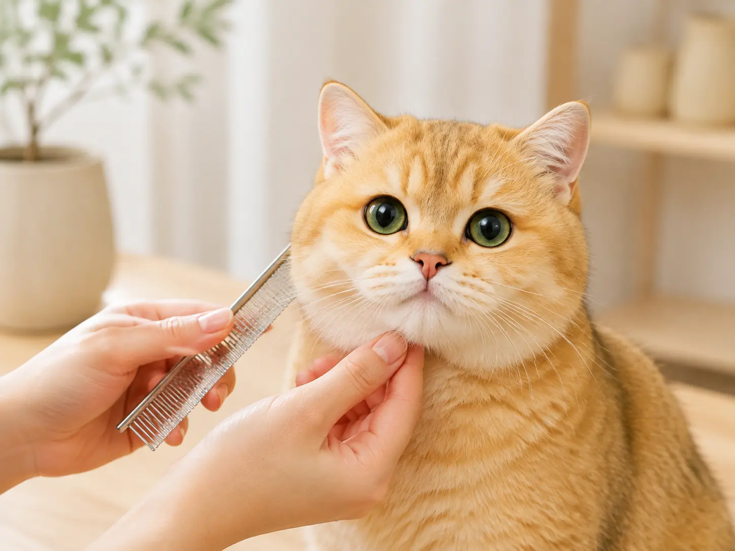 Pawceful Grooming 觀塘貓美容師為金色短毛貓梳理毛髮